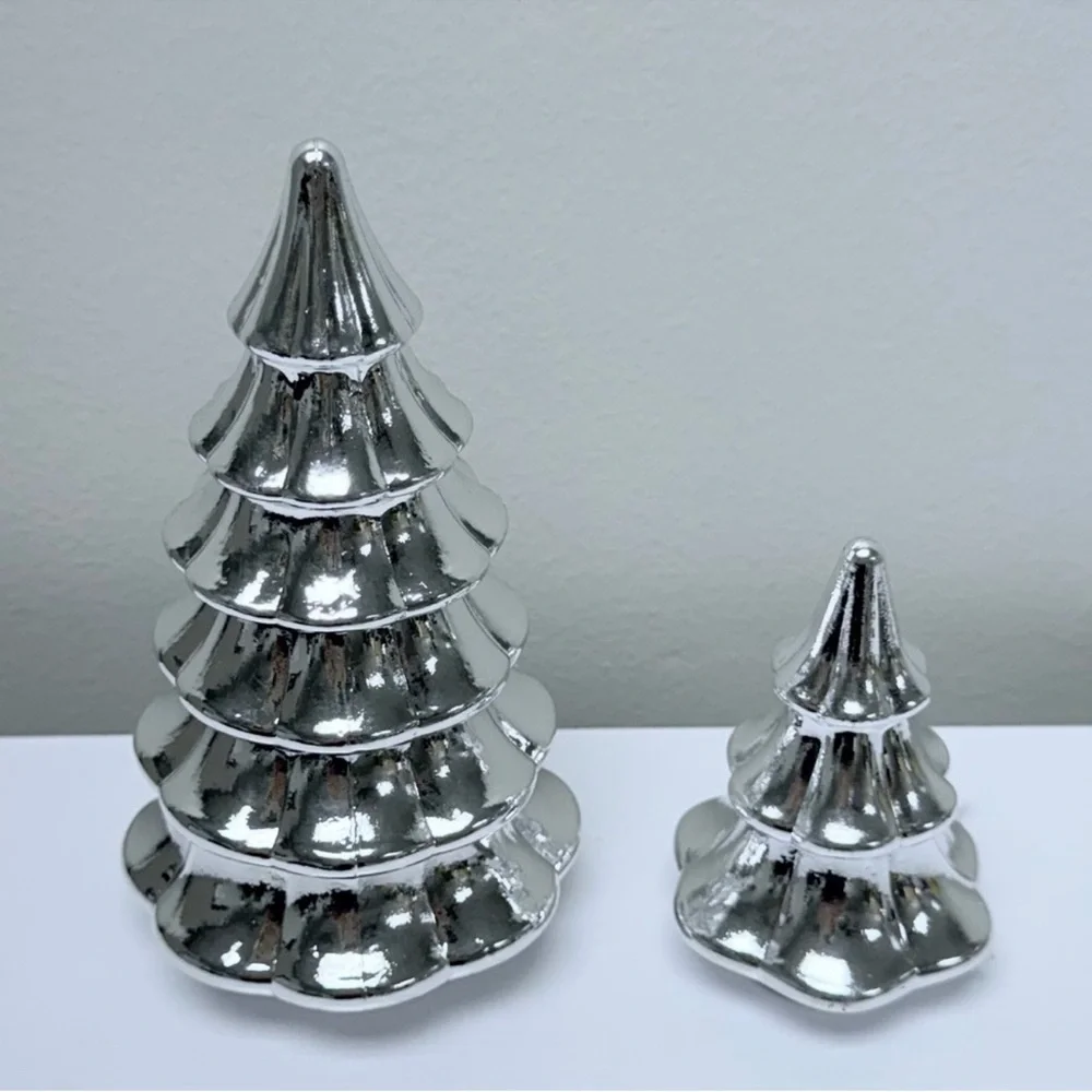 Target Bullseye Playground Silver Metallic Glass Trees, Set of 2, New